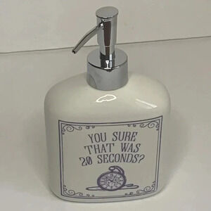 Soap Dispenser Our Name is Mud You Sure That Was 20 Seconds White, Purple New